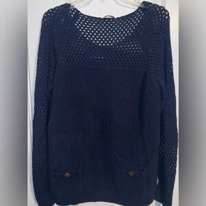 Lilly Pulitzer Kristen Crochet Sweater Navy Supima Cotton Size XL